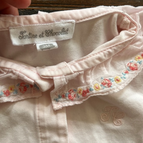 Light pink Floral Ruffle Collar Bodysuit - tartine et chocolat - Picture 3 of 4